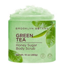 Brooklyn Botany Green Tea Honey Sugar Scrub for Body 10 oz - Deeply Hydrating and Gently Exfoliating Body Scrub for Women and Men - Moisturizing and Nourishing the Skin