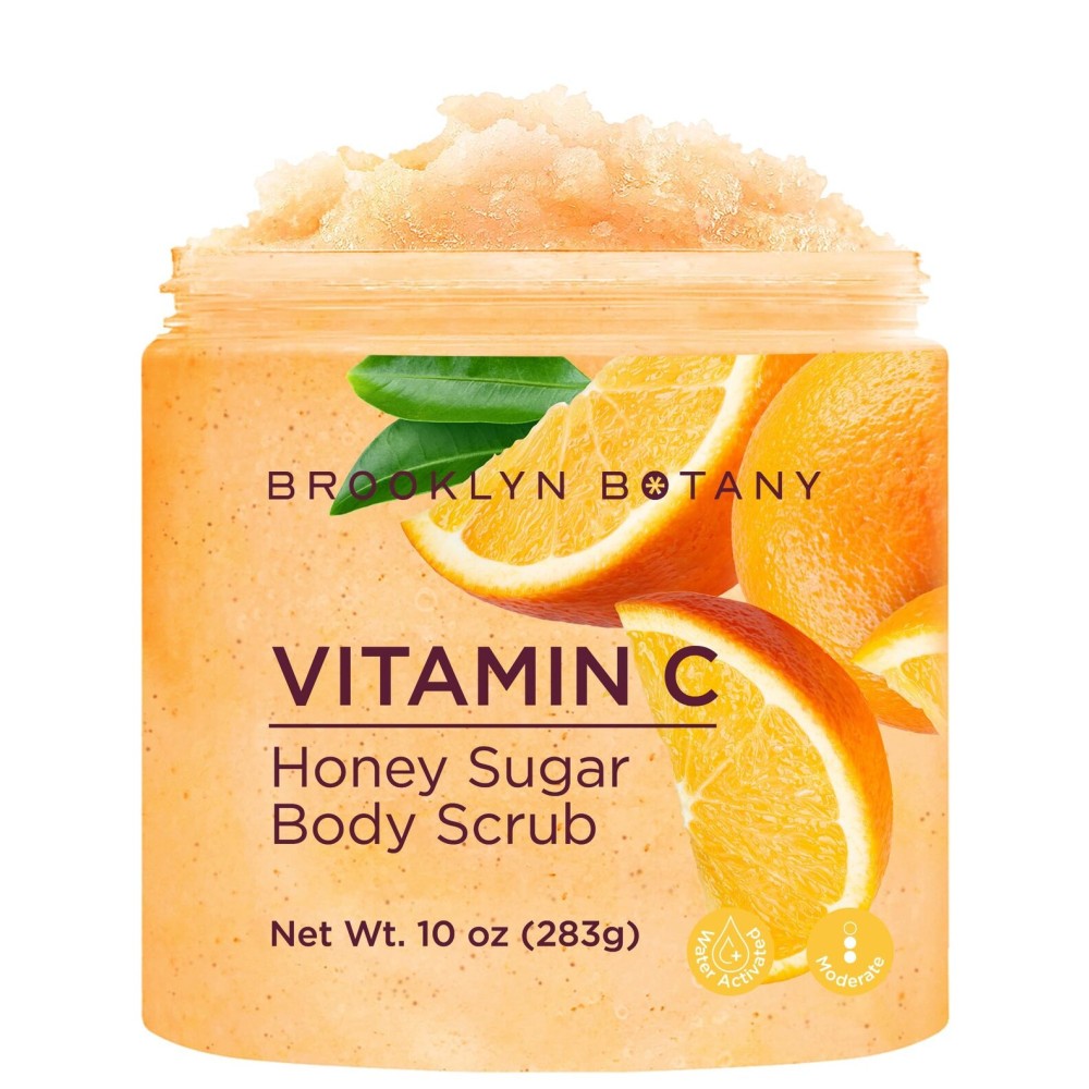 Brooklyn Botany Vitamin C Honey Sugar Scrub for Body 10 oz - Deeply Hydrating and Gently Exfoliating Body Scrub for Women and Men - Moisturizing and Nourishing the Skin