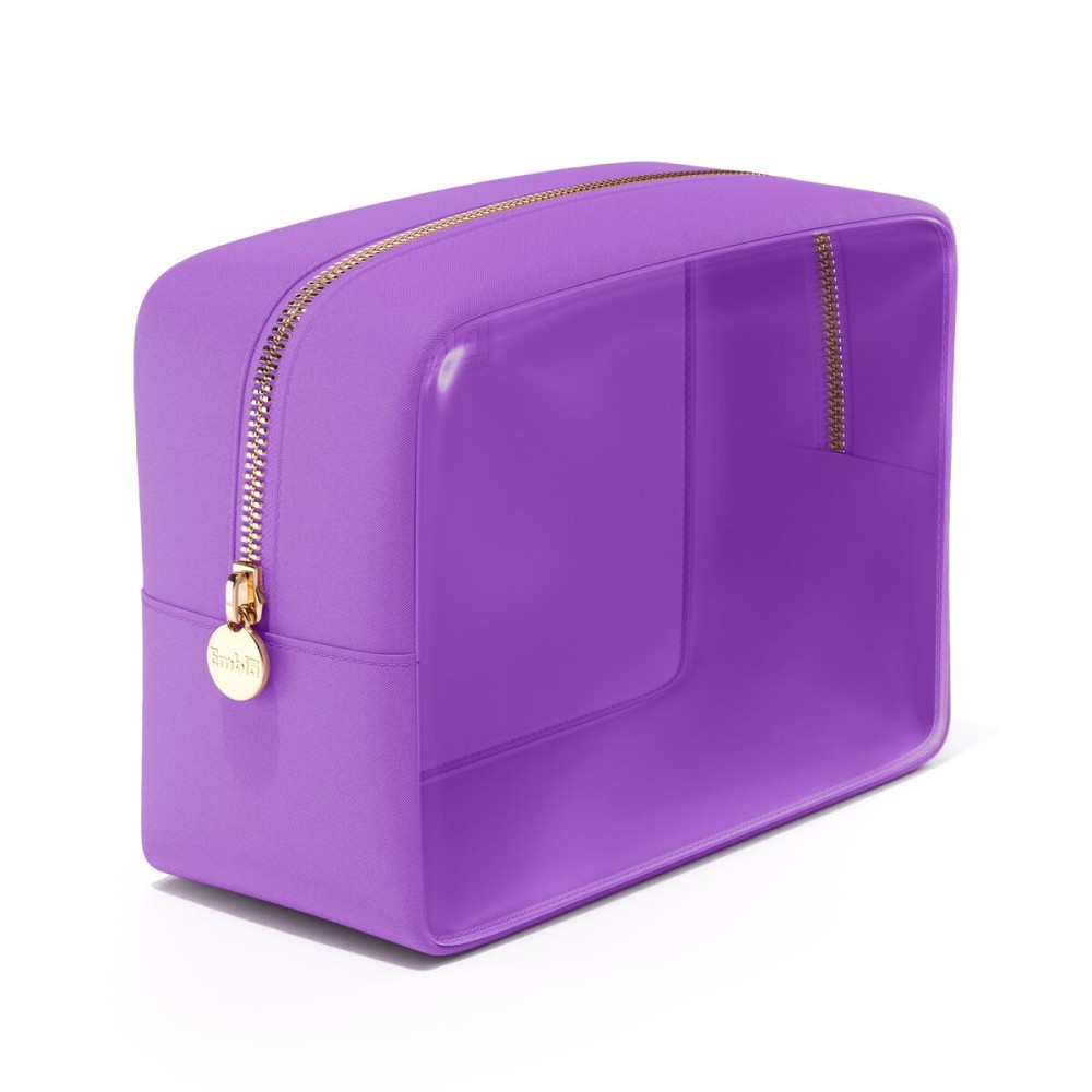 Embla London Makeup Bag Cosmetic Case, Clear Zipper Make Up Pouch and Toiletry Travel Tote, Cute Skincare Pouches for Women Girls, Preppy Purse Cosmetic Organizer, Large Makeup Bags, Grape