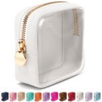 Embla Clear Cosmetic Bag Makeup Case, Clear Zipper Make Up Pouch and Toiletry Travel Tote, Cute Skincare Pouches for Women Girls, Preppy Purse Cosmetic Organizer, Mini Makeup Bags, White