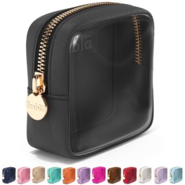 Embla Clear Cosmetic Bag Makeup Case, Clear Zipper Make Up Pouch and Toiletry Travel Tote, Cute Skincare Pouches for Women Girls, Preppy Purse Cosmetic Organizer, Mini Makeup Bags, Black