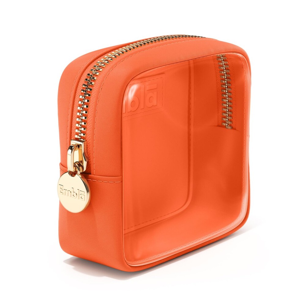 Embla London Makeup Bag Cosmetic Case, Clear Zipper Make Up Pouch and Toiletry Travel Tote, Cute Skincare Pouches for Women Girls, Preppy Purse Cosmetic Organizer, Mini Makeup Bags, Peach