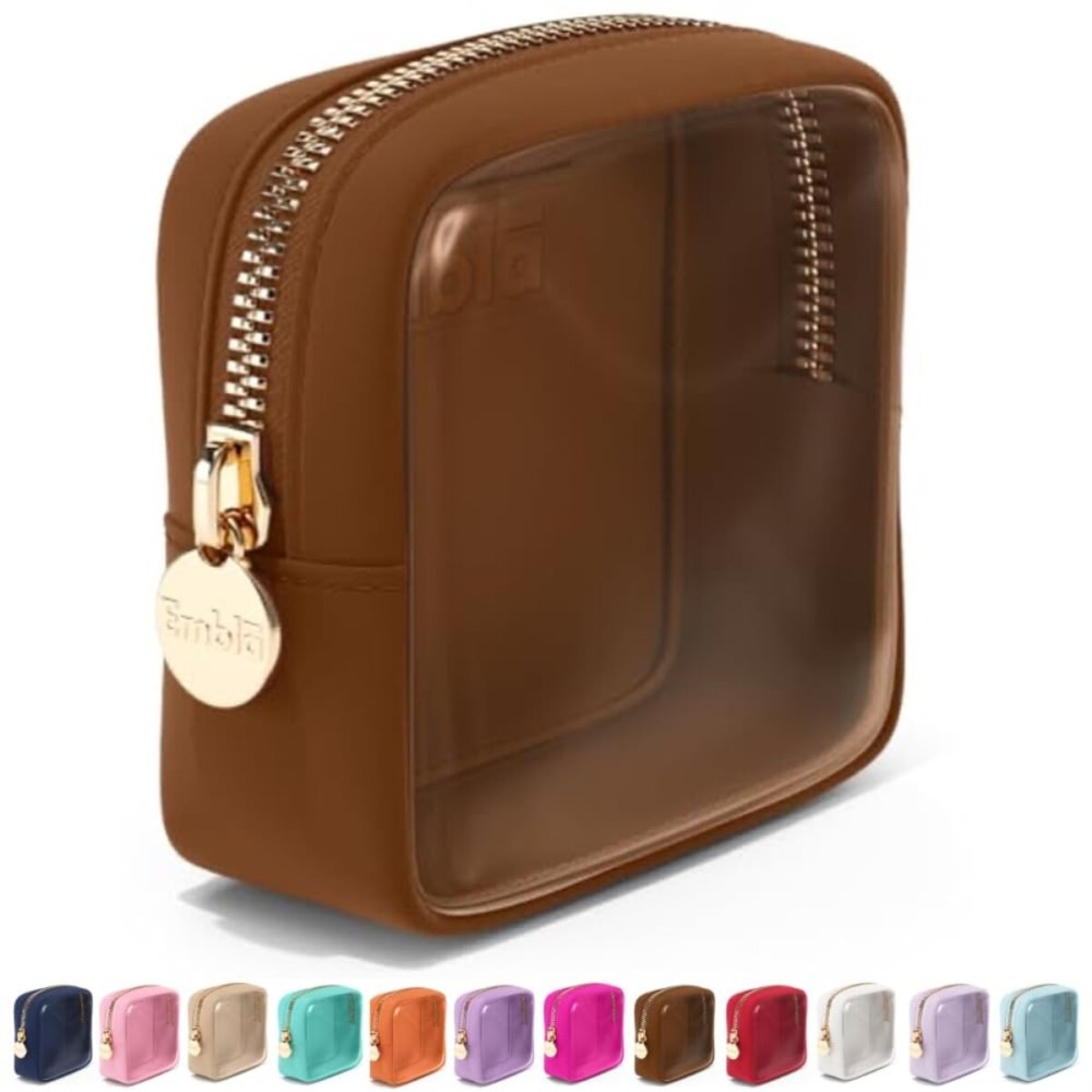 Embla Clear Cosmetic Bag Makeup Case, Clear Zipper Make Up Pouch and Toiletry Travel Tote, Cute Skincare Pouches for Women Girls, Preppy Purse Cosmetic Organizer, Mini Makeup Bags, Chocolate