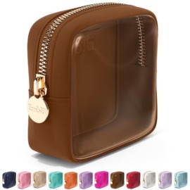 Embla Clear Cosmetic Bag Makeup Case, Clear Zipper Make Up Pouch and Toiletry Travel Tote, Cute Skincare Pouches for Women Girls, Preppy Purse Cosmetic Organizer, Mini Makeup Bags, Chocolate