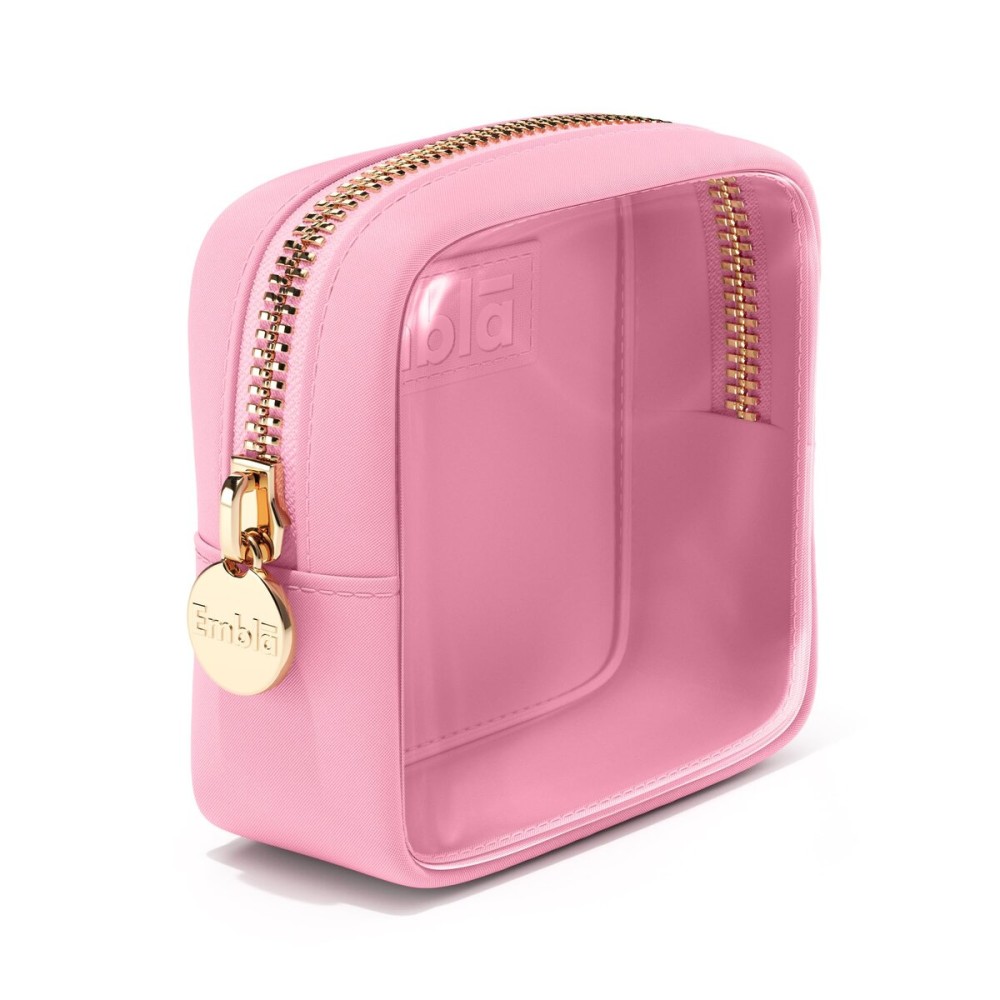 Embla London Makeup Bag Cosmetic Case, Clear Zipper Make Up Pouch and Toiletry Travel Tote, Cute Skincare Pouches for Women Girls, Preppy Purse Cosmetic Organizer, Mini Makeup Bags, Flamingo Pink