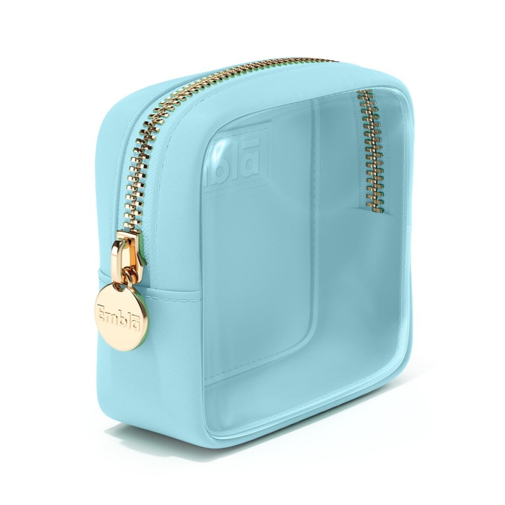 Embla London Makeup Bag Cosmetic Case, Clear Zipper Make Up Pouch and Toiletry Travel Tote, Cute Skincare Pouches for Women Girls, Preppy Purse Cosmetic Organizer, Mini Makeup Bags, Cotton Candy