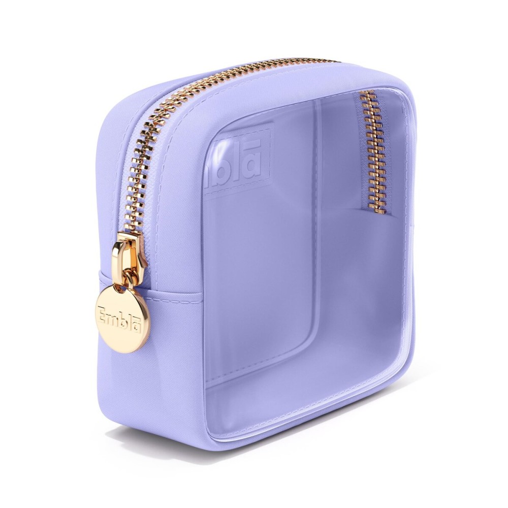 Embla London Makeup Bag Cosmetic Case, Clear Zipper Make Up Pouch and Toiletry Travel Tote, Cute Skincare Pouches for Women Girls, Preppy Purse Cosmetic Organizer, Mini Makeup Bags, Lilac