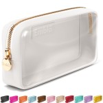 Embla Clear Cosmetic Bag Makeup Case, Clear Zipper Make Up Pouch and Toiletry Travel Tote, Cute Skincare Pouches for Women Girls, Preppy Purse Cosmetic Organizer, Small Makeup Bags, White