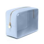 Embla London Makeup Bag Cosmetic Case, Clear Zipper Make Up Pouch and Toiletry Travel Tote, Cute Skincare Pouches for Women Girls, Preppy Purse Cosmetic Organizer, Large Makeup Bags, Sky Blue