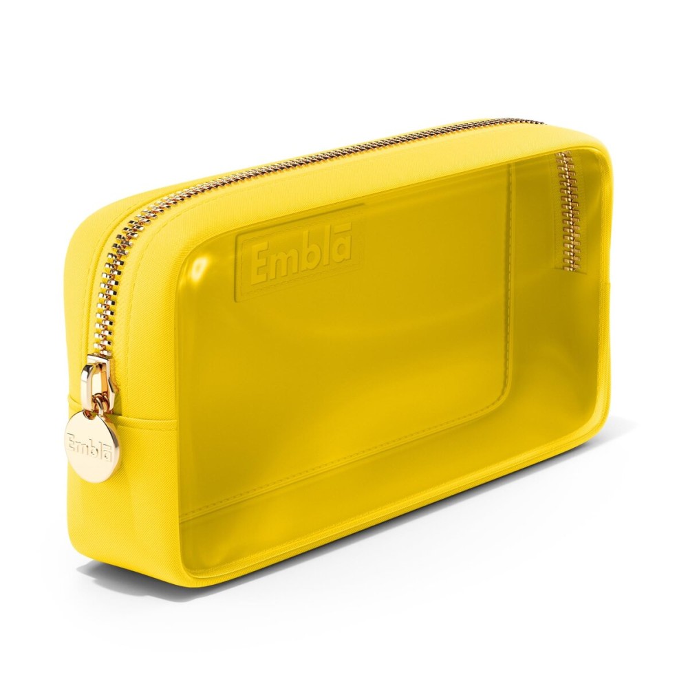 Embla London Makeup Bag Cosmetic Case, Clear Zipper Make Up Pouch and Toiletry Travel Tote, Cute Skincare Pouches for Women Girls, Preppy Purse Cosmetic Organizer, Small Makeup Bags, Lemon