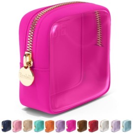 Embla Clear Cosmetic Bag Makeup Case, Clear Zipper Make Up Pouch and Toiletry Travel Tote, Cute Skincare Pouches for Women Girls, Preppy Purse Cosmetic Organizer, Mini Makeup Bags, Fuchsia