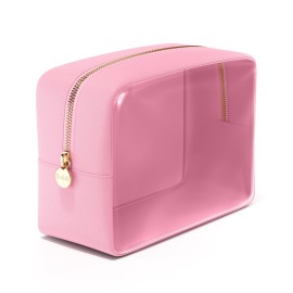 Embla London Makeup Bag Cosmetic Case, Clear Zipper Make Up Pouch and Toiletry Travel Tote, Cute Skincare Pouches for Women Girls, Preppy Purse Cosmetic Organizer, Large Makeup Bags, Flamingo Pink