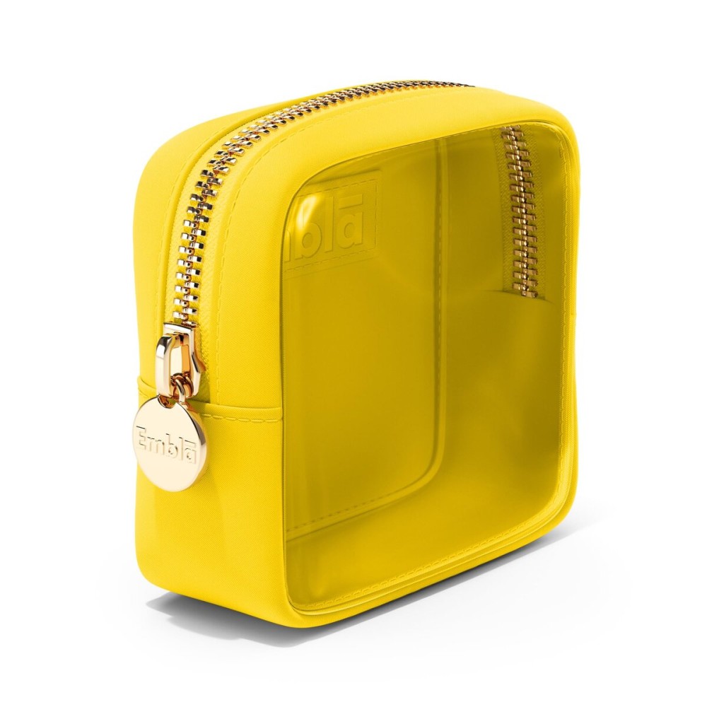 Embla London Makeup Bag Cosmetic Case, Clear Zipper Make Up Pouch and Toiletry Travel Tote, Cute Skincare Pouches for Women Girls, Preppy Purse Cosmetic Organizer, Mini Makeup Bags, Lemon
