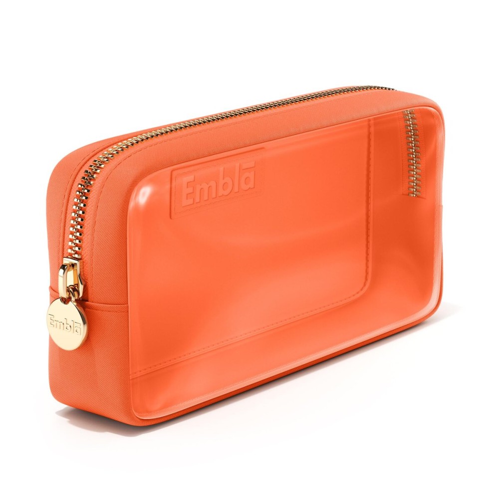 Embla London Makeup Bag Cosmetic Case, Clear Zipper Make Up Pouch and Toiletry Travel Tote, Cute Skincare Pouches for Women Girls, Preppy Purse Cosmetic Organizer, Mini Small Makeup Bags, Peach