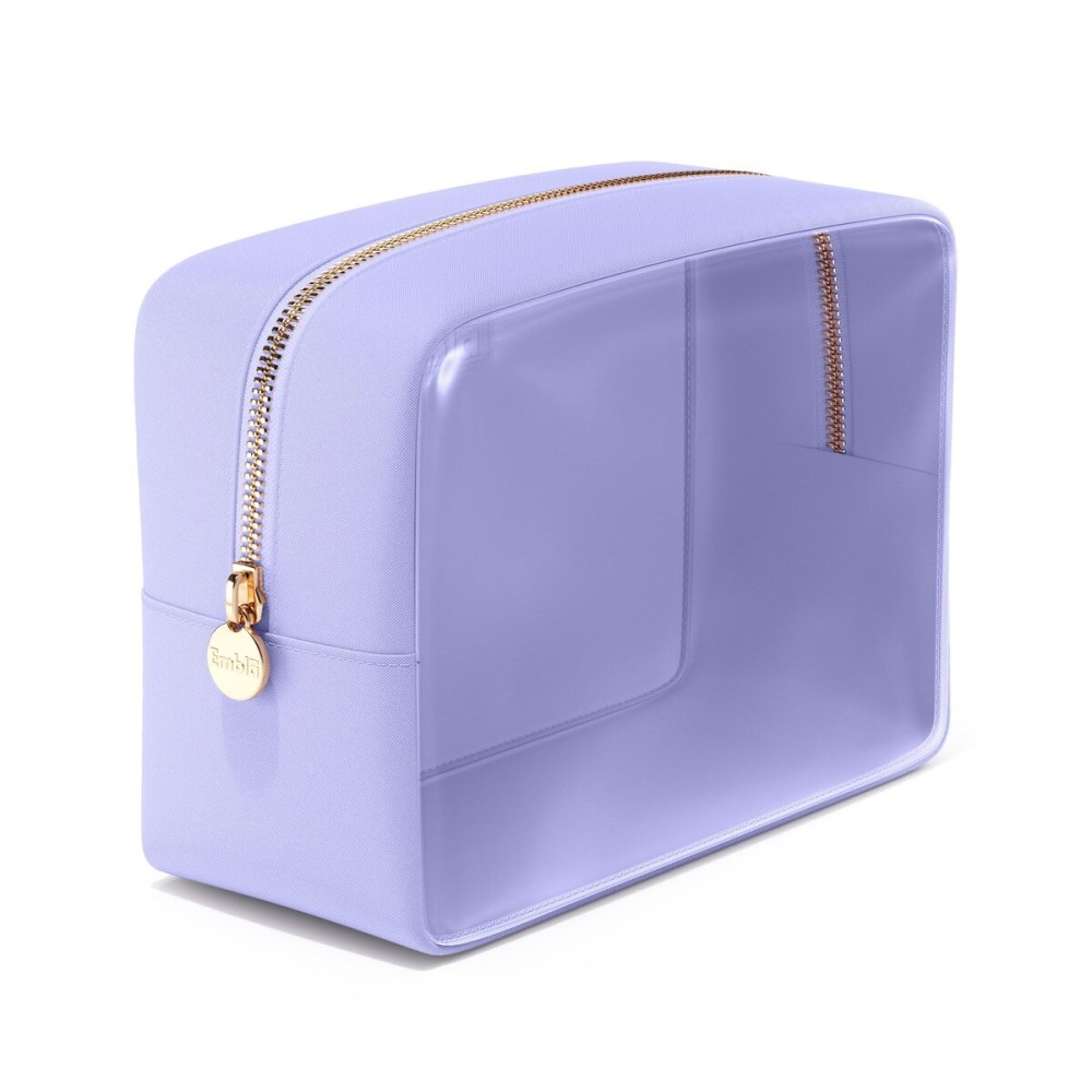 Embla London Makeup Bag Cosmetic Case, Clear Zipper Make Up Pouch and Toiletry Travel Tote, Cute Skincare Pouches for Women Girls, Preppy Purse Cosmetic Organizer, Large Makeup Bags, Lilac