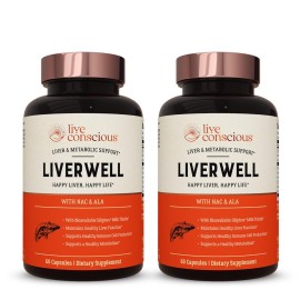LiverWell Liver Cleanse, Rejuvenation, Metabolic Support - Liver Supplement for Liver Health w/Highly Bioavailable Milk Thistle Extract, N-Acetyl Cysteine, Alpha Lipoic Acid, Zinc, Selenium - 2 Pack