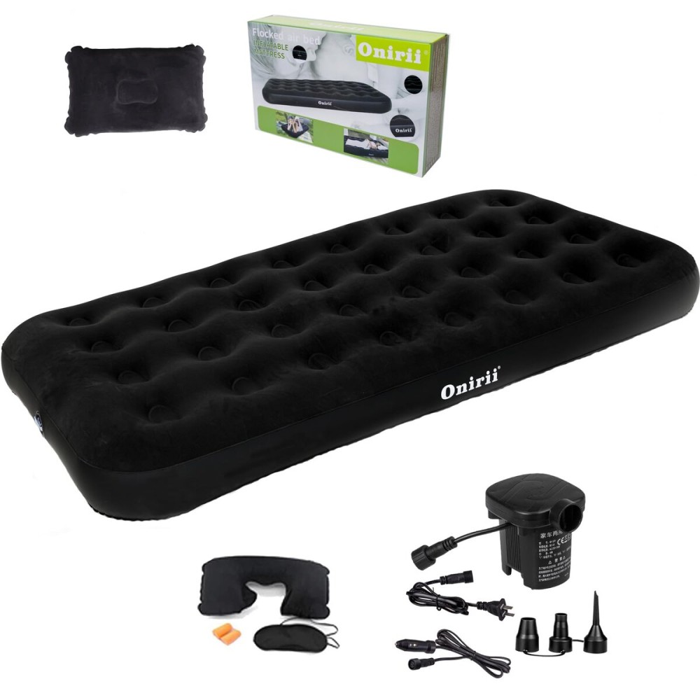 Onirii Twin Size Single Camping Air Mattress Bed with Air Pump,Inflatable Travel Air Mattress,Thickened Portable Blow Up Sleeping Bed Pad for Truck Tent Camping/Home/Hiking(Black)