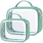 PACKISM TSA Approved Toiletry Bag 1 Large 1 Medium, 2 Pack Clear Makeup Bags with Handle Large Opening, Clear Toiletry Bags Fit Carry-on Travel Essential, Travel Bags for Toiletries, Turquoise Green