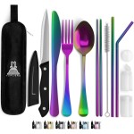 Taplord Portable Travel Silverware Set With Case, Includes 10 Pcs of Travel Utensils With Case, Stainless Steel Flatware Set For Camping, Lightweight (Multi-Color)