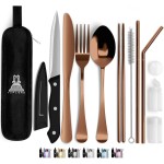 Taplord Portable Travel Silverware Set With Case, Includes 10 Pcs of Travel Utensils With Case, Stainless Steel Flatware Set For Camping, Lightweight (Rose Gold)