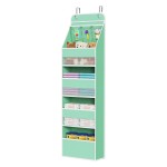 Univivi 5-Shelf Fabric Door Storage Over Door Hanging Organizer with 4 Large Pockets and 3 Small PVC Pockets Nursery Closet Cabinet Wall Mount Hanging Storage Organizers for Baby Nursery (Green)