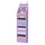 Univivi 5-Shelf Fabric Door Storage Over Door Hanging Organizer with 4 Large Pockets and 3 Small PVC Pockets Nursery Closet Cabinet Wall Mount Hanging Storage Organizers for Baby Nursery (Purple)