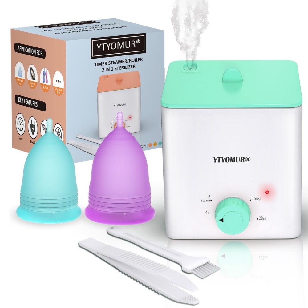YTYOMUR Menstrual Cups with Sterilizer, 2 Reusable Period Cups for Women, Tampon and Pad Alternative, Feminine Cup with Cleaner Set