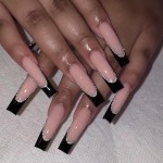 Magrace Press on Nails Long Square Fake Nails Nude Black False Nails with Designs 24 pcs Stick on Nails for Women (A-5)