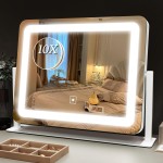 ROLOVE 9x11 Small Vanity Mirror with Lights, Lighted Makeup Mirror with Light, Portable Tabletop Cosmetic Make Up Mirror, Smart Touch Control, Dual Power Supply, 360Rotation