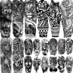 EGMBGM 20 Sheets Black Tribal Wolf Tiger Lion Temporary Tattoo Sleeve For Men Adults, 3D Halloween Prison Gothic Maori Sleeve Tattoos For Women, Fake Full Arm Sleeve Tattoo Stickers Skull Skeleton