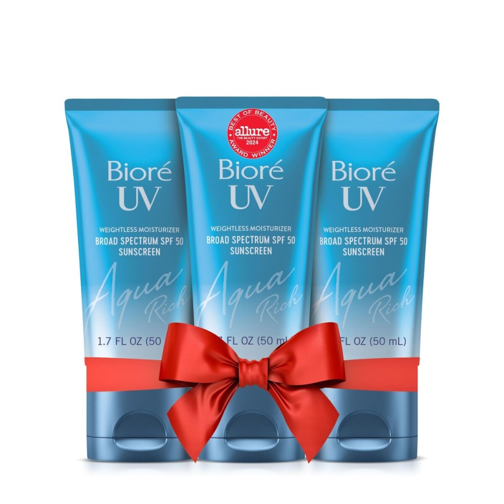 Biore UV Aqua Rich Daily Hydrating Facial Moisturizer with SPF 50 | Oil Free Sunscreen for Sensitive Skin with Hyaluronic Acid, Non-Comedogenic, Dermatologist Tested, 1.7 Oz/3 Pack