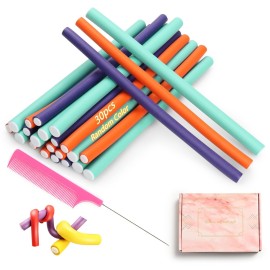 AIDUCHO Heatless Hair Curler Set - 30 Flexible Overnight Blowout Rods, Soft Rollers for Long Hair (Small Size)