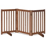LZRS Freestanding Dog Gate 30 inch Tall - 3 Panels Solid Wooden Pet Gate for Doorways, Stairs & Hallways, Expandable & Foldable with Support FeetIndoor Use,Oak