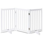 LZRS Freestanding Dog Gate 30 inch Tall - 3 Panels Solid Wooden Pet Gate for Doorways, Stairs & Hallways, Expandable & Foldable with Support FeetIndoor Use,White