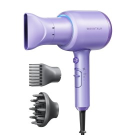 Wavytalk Blow Dryer with Diffuser, Blown Away Ionic Hair Dryer for Curly Hair with Comb, 1875W Fast Drying Blow Dryer with Ceramic Technology, 3 Attachments for All Hair Types, Light and Quiet, Purple