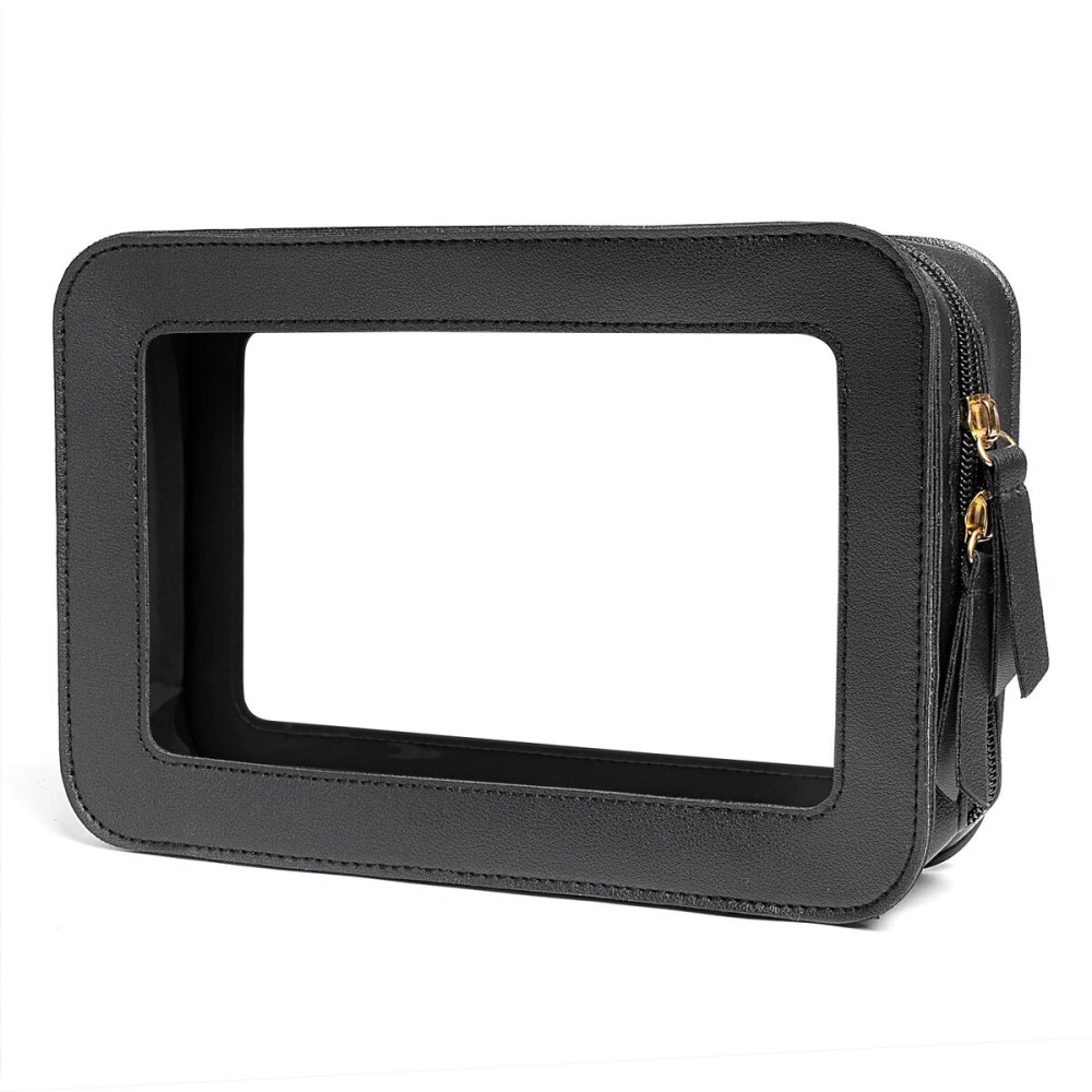 LETGO Clear Makeup Bags, TSA Approved Toiletry Bag with Zipper, Clear Makeup Organizer Fit Carry-on Travel Essentials,Clear Cosmetic Bags for Women Men (O-Black)