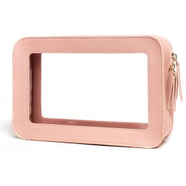 LETGO Clear Makeup Bag, TSA Approved Toiletry Organizer With Zipper, Fit Carry-on Travel Essentials, Cosmetic Bag for Women Men (O-Pink)