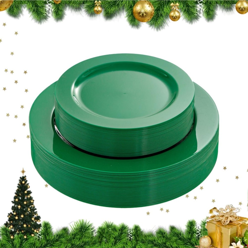 FLOWERCAT 60PCS Green Plates & Christmas Plates - Heavy Duty Dark Green plates Disposable for St. Patrick\'s Party &Christmas- Include 30PCS 10.25 Dinner Plates & 30PCS 7.5 Dessert Plates