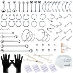 A-minusone 98PCS Piercing Kit for All Body Piercings Stainless Steel Piercing Jewelry with 12G 14G 16G 20G Piercing Needles for Nose Cartilage Tragus Septum Lip Belly Button Eyebrow
