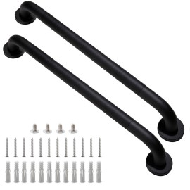 Rackickyer Shower Grab Bar, 2 Pack 24 Inch Black Bathroom Grab Bar, 1.25 Diameter 304 Stainless Steel Anti-Slip Grab Bars for Bathtubs and Showers, Handicap Shower Grab Bar for Seniors Elderly