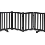 LZRS Freestanding Extra Wide Dog Gate 30 inch Tall - 4 Panels Solid Wooden Pet Gate for Doorways, Stairs, Hallways,Kitchens& Long Areas, Expandable & Foldable with Support Feet,Indoor Use,Black