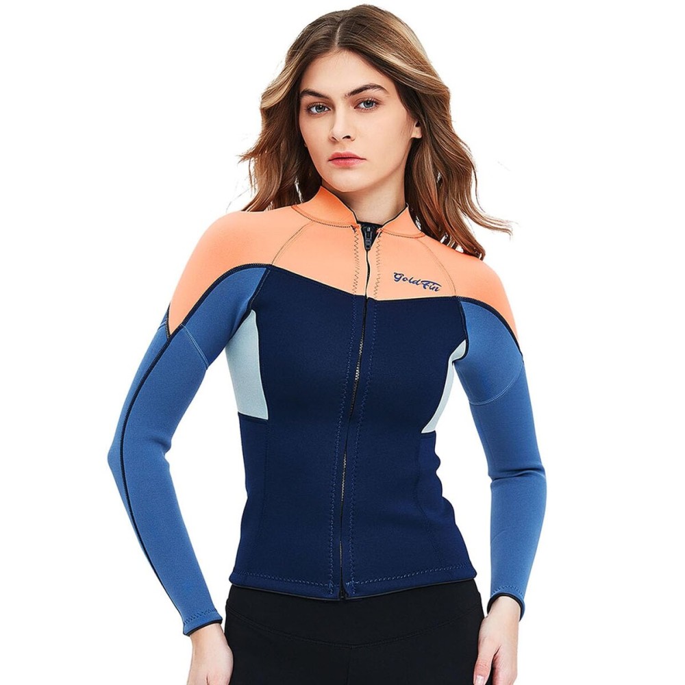 GoldFin Wetsuit Top Women, 2mm Wetsuits Jacket Long Sleeve Neoprene Tops for Water Aerobics Diving Surfing Swimming