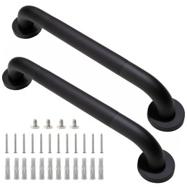 Rackickyer Shower Grab Bar, 2 Pack 16 Inch Black Bathroom Grab Bar, 1.25 Diameter 304 Stainless Steel Anti-Slip Grab Bars for Bathtubs and Showers, Handicap Shower Grab Bar for Seniors Elderly