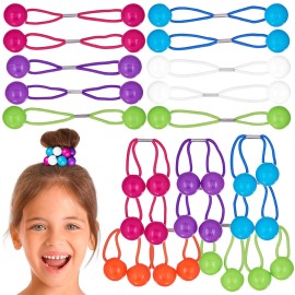 20pc Ponytailers Ponytail Balls Hair Elastics Collection, 18mm Round Opaque Multicolored Twin Hair Beads Bauble Hair Ties Ponytail Holders, Toddler Kids Bobble Hair Tie Value Pack