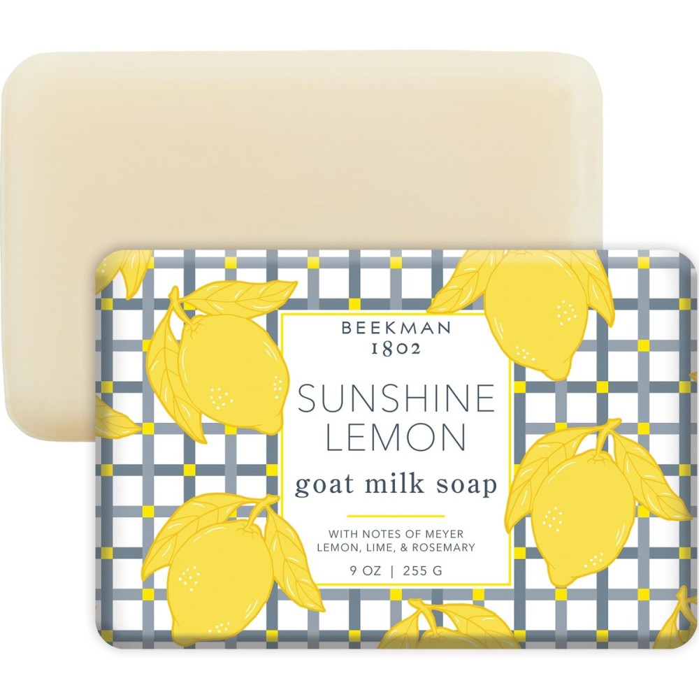 Beekman 1802 Goat Milk Body Soap Bar, Sunshine Lemon - Scented - 9 oz - Nourishes, Moisturizes & Hydrates - 100% Vegetable Soap with Lactic Acid - Good for Sensitive Skin - Cruelty Free