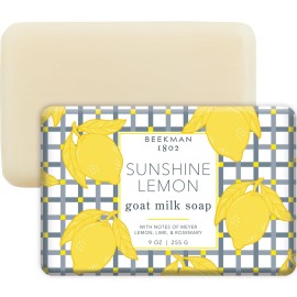 Beekman 1802 Goat Milk Body Soap Bar, Sunshine Lemon - Scented - 9 oz - Nourishes, Moisturizes & Hydrates - 100% Vegetable Soap with Lactic Acid - Good for Sensitive Skin - Cruelty Free