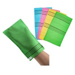 Modu Korean Exfoliating Mitts Large 4PCS (Green, Yellow, Sky Blue, Pink) - Exfoliating Gloves Body Scrubber Italy Towel Washcloth for Korean Spa at Home, Dead Skin Remover, 100% Vegan Viscose
