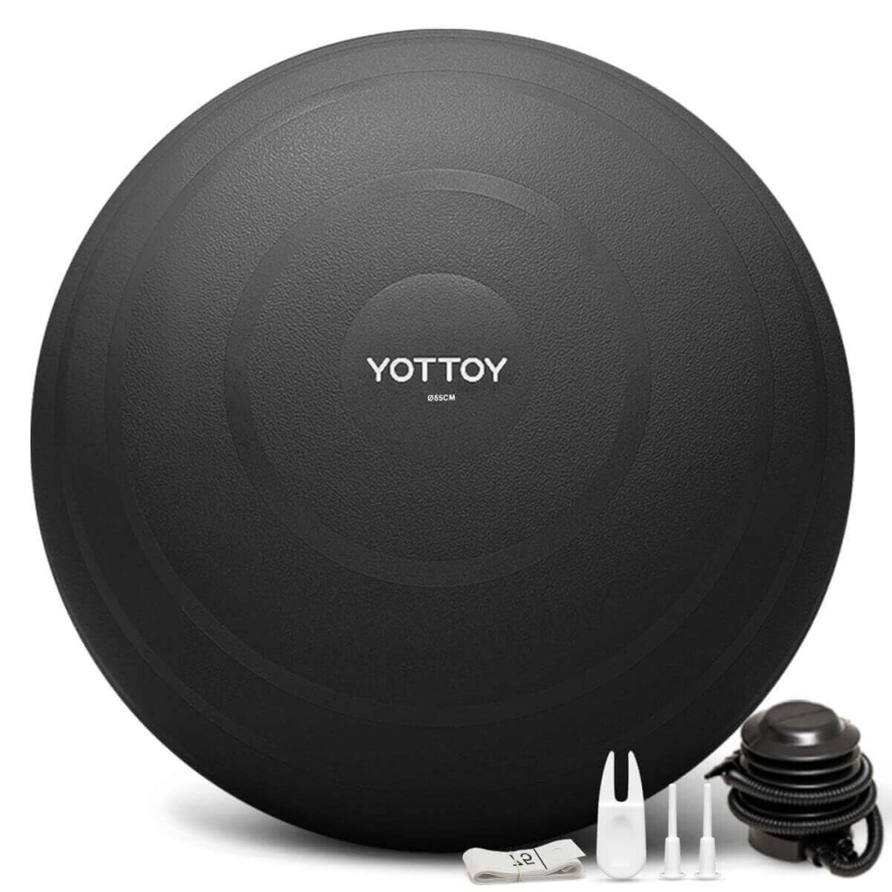 YOTTOY Anti-Burst Exercise Ball for Working Out, Yoga Ball for Pregnancy,Extra Thick Workout Ball for Physical Therapy,Fitness with Pump (Black)