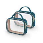 Wedama TSA Approved Toiletry Bag, 2 Pack Clear Makeup Bags with Handles, Quart Size Clear Toiletry Bags, PVC Cosmetic Bag for Women and Men, Carry on Airport Airline Compliant Bag, Til Blue