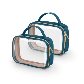 Wedama TSA Approved Toiletry Bag, 2 Pack Clear Makeup Bags with Handles, Quart Size Clear Toiletry Bags, PVC Cosmetic Bag for Women and Men, Carry on Airport Airline Compliant Bag, Til Blue